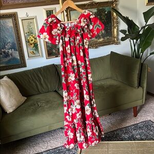 Vintage Red Floral Maxi Dress